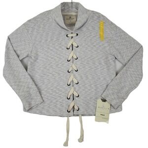 SP SILVER PLATE jeans Co. ~Size L~ White/Gray Striped Top Shirt Turtleneck NEW.